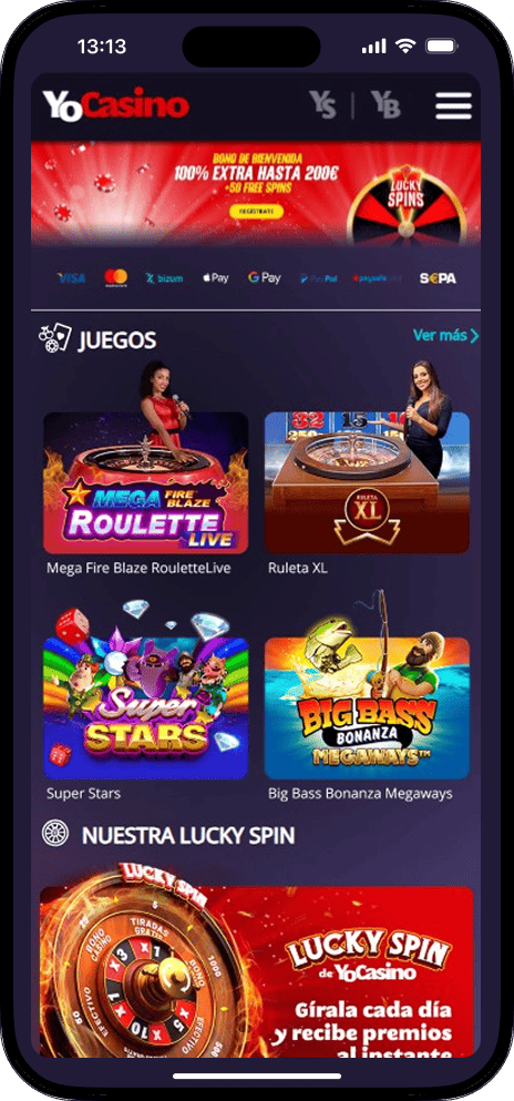 Página de inicio de YoCasino